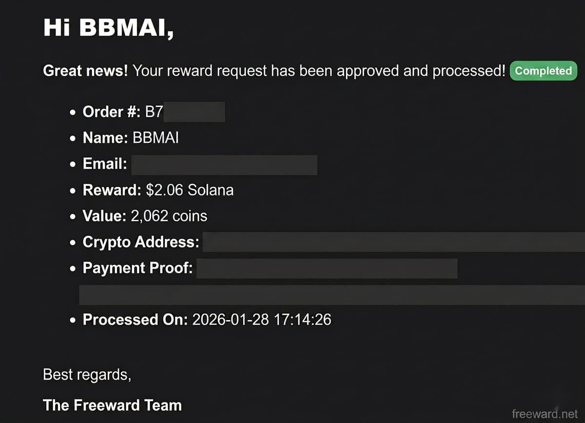 Payment sent to BBMAI — $2.06 Solana