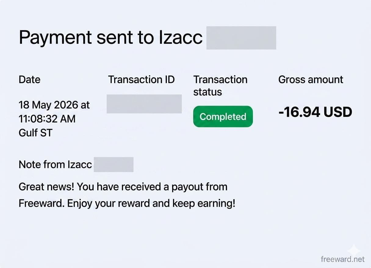Payment sent to Izacc — $16.94